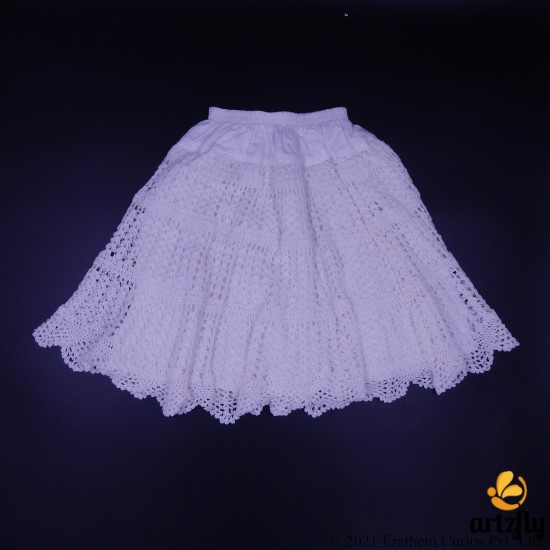 White Cotton Crochet Skirt 16 Inches For Kids