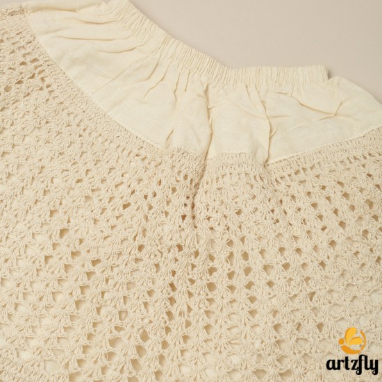 Ivory Crochet Cotton Skirt For Kids
