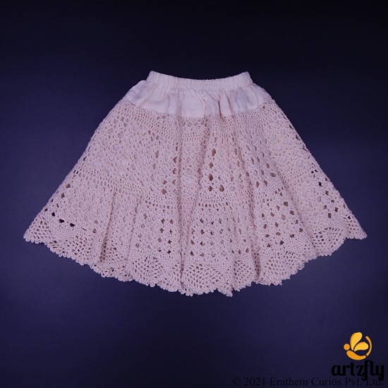 Ivory Crochet Cotton Skirt 12 Inches For Kids