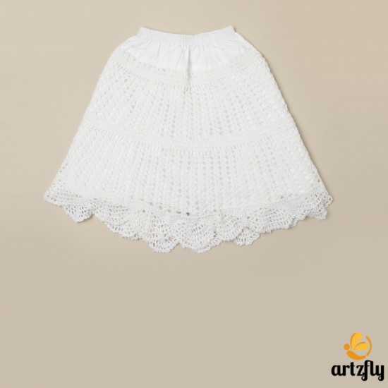 White Cotton Crochet Skirt 12 Inches For Kids