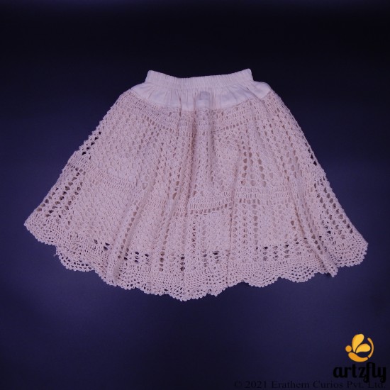 Ivory Crochet Cotton Skirt 14 Inches For Kids