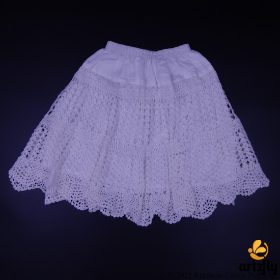 White Cotton Crochet Skirt 14 Inches For Kids