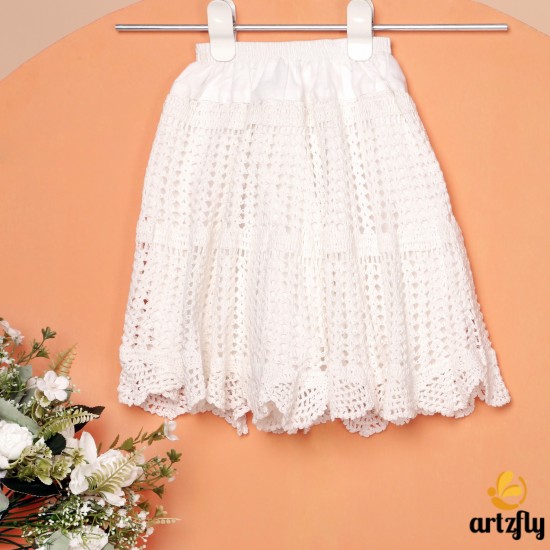 White Cotton Crochet Skirt 14 Inches For Kids
