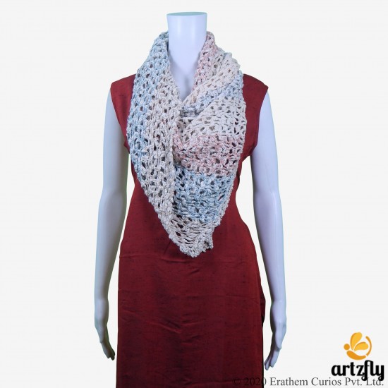 Crochet Off White Cotton Stole/Scarf for Women