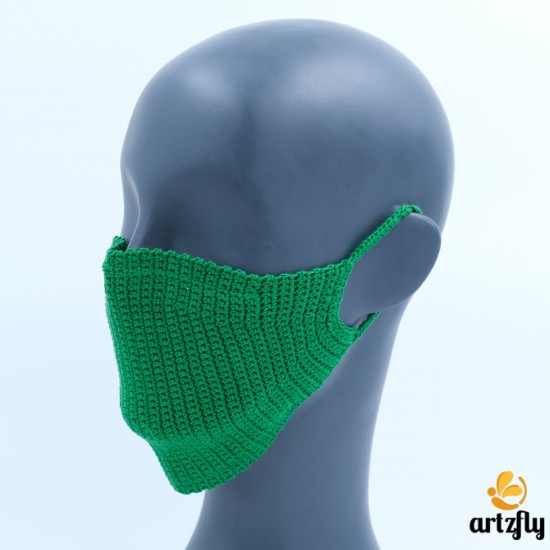Dark Green Reusable Cotton Crochet Face Mask With Lining