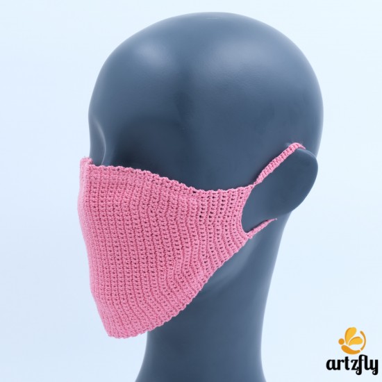 Pink Reusable Cotton Crochet Face Mask With Lining