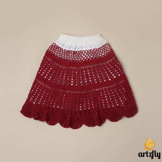 Maroon Color Cotton Crochet Skirt