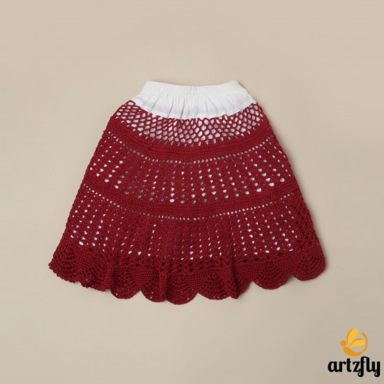 Maroon Color Cotton Crochet Skirt