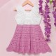 Cotton Crochet Sleeveless White and Pink Frock 16 Inches