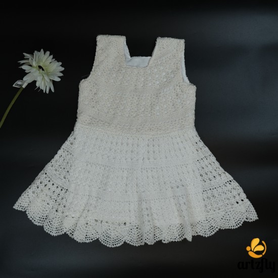 Ivory White Cotton Crochet Frock Ivory White Cotton Crochet Frock