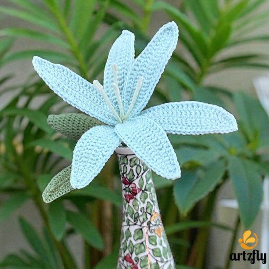 Crochet Sky Blue Lily Flower