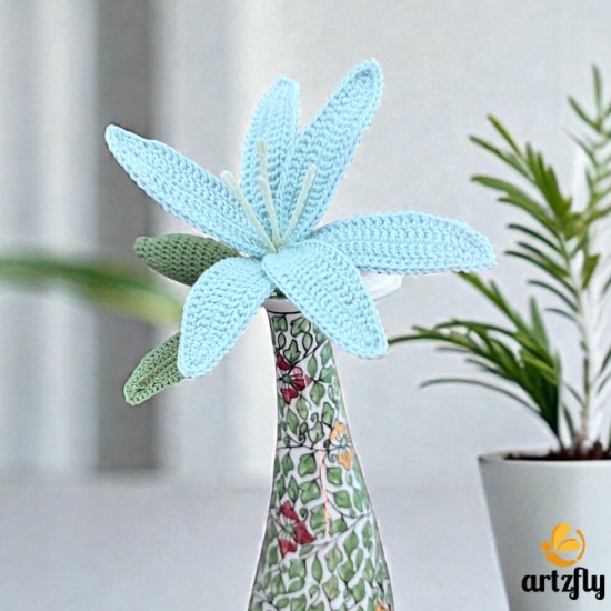 Crochet Sky Blue Lily Flower