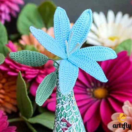 Crochet Sky Blue Lily Flower