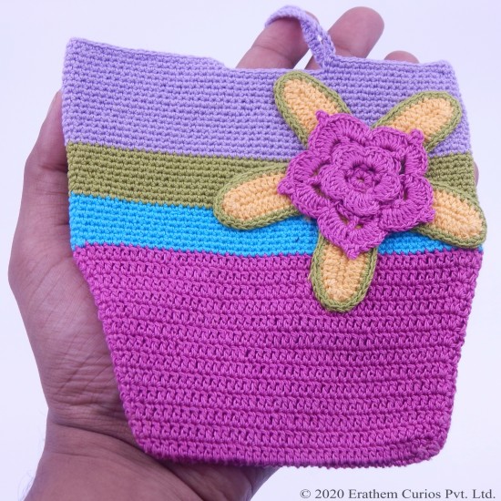 Cotton Crochet Flower Applique Girls Bag