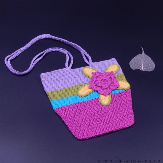 Cotton Crochet Flower Applique Girls Bag