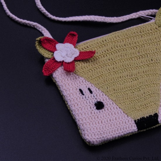 Crochet Cotton Animal Face Zipper Sling Bag For Kids