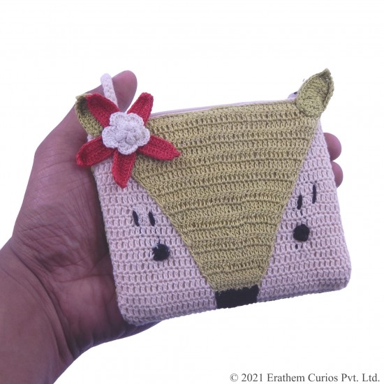 Crochet Cotton Animal Face Zipper Sling Bag For Kids