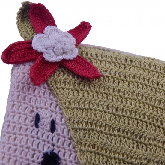 Crochet Cotton Animal Face Zipper Sling Bag For Kids