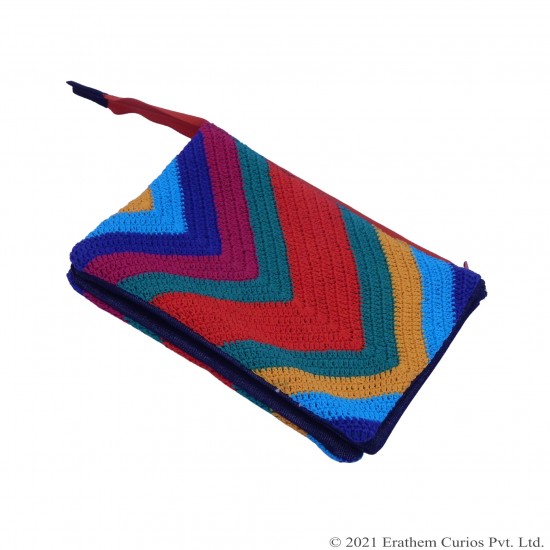 Cotton Crochet Multi Colour Women's Wallet With Zipper