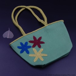 Green Hand bag with Top Handle and Knitted Flowers Green Hand bag with Top Handle and Knitted Flowers
