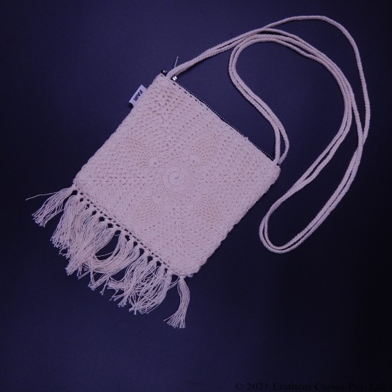 Cotton Crochet Sling Bag With Fringes