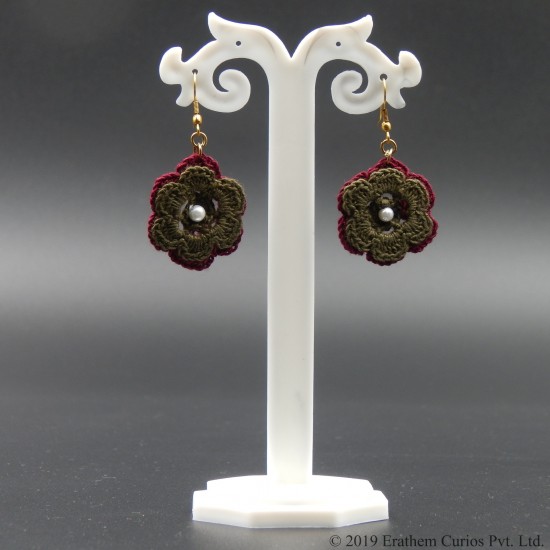 Lightweight Cotton Crochet Beaded Floral Drop Earring