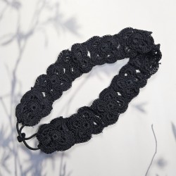 Flower Head Band with Elastic-Black Flower Head Band with Elastic-Black