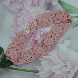 Flower Head Band with Elastic-PastelPink Flower Head Band with Elastic-PastelPink