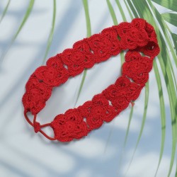 Flower Head Band with Elastic-Red Flower Head Band with Elastic-Red