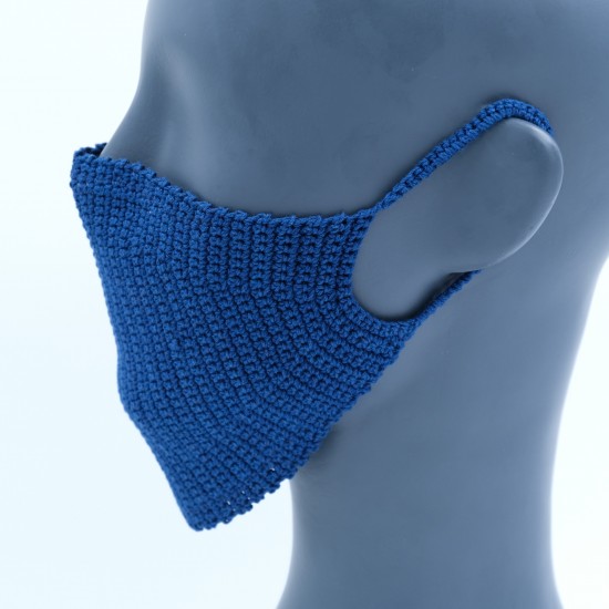 Blue Reusable Cotton Crochet Face Mask With Lining