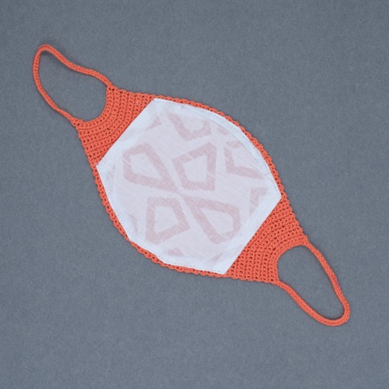 Orange Reusable Crochet Cotton Face Mask With Lining