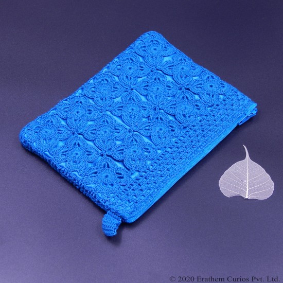 Crochet Cotton Blue Wallet With Zipper