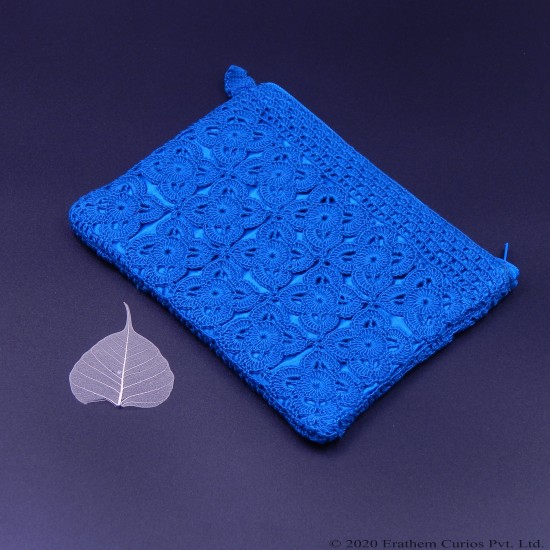 Crochet Cotton Blue Wallet With Zipper