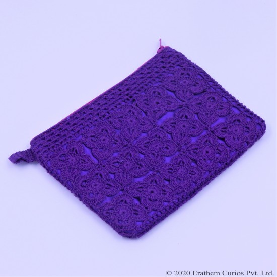 Crochet Cotton Violet Wallet With Zipper and Silk Lining