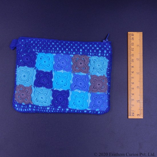 Knitted Cotton Wallet with Multi Color Blue Cyan Gray and Navy Blue