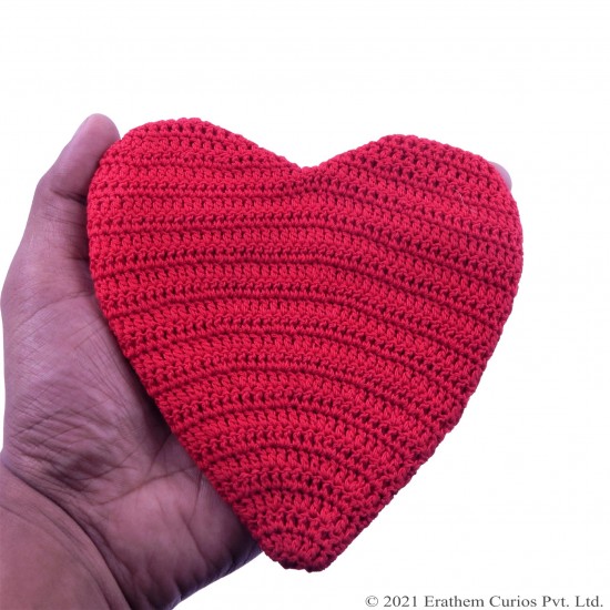 Red Cotton Crochet Heart Shape Wallet With Zipper