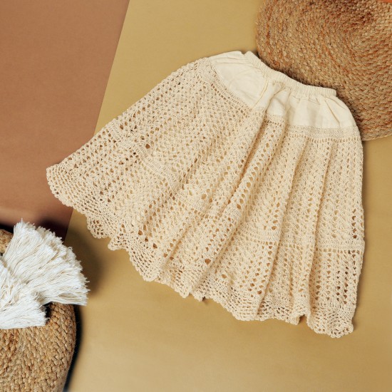 Ivory Crochet Cotton Skirt For Kids