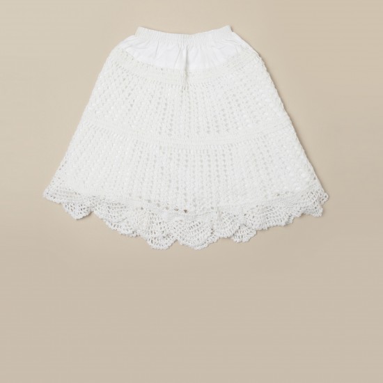 White Cotton Crochet Skirt 16 Inches For Kids