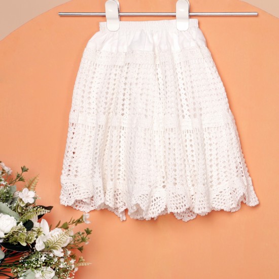 White Cotton Crochet Skirt 16 Inches For Kids