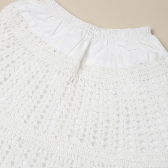 White Cotton Crochet Skirt 14 Inches For Kids