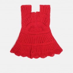 Cotton Crochet Sleeveless Red Frock 21 Inches