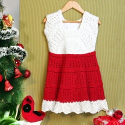 Cotton Crochet Sleeveless White and Red Frock 22 Inches