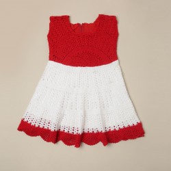 Cotton Crochet Sleeveless Red and White Frock 24 Inches