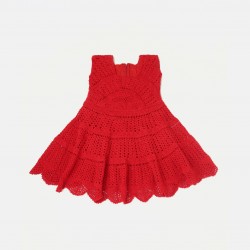 Cotton Crochet Sleeveless Red Frock 22 Inches