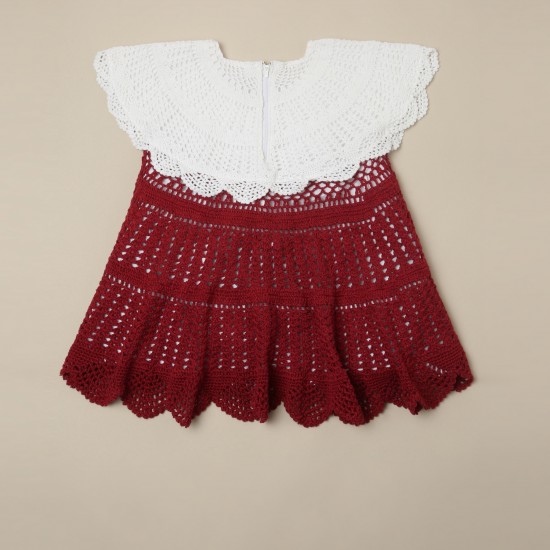 Maroon Crochet Cotton Cap Frock