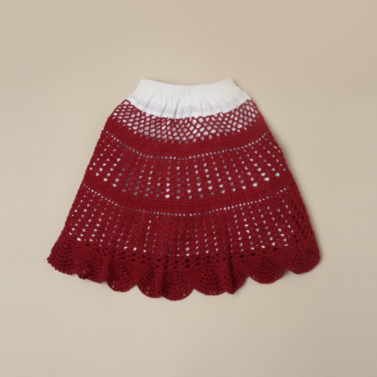 Maroon Color Cotton Crochet Skirt