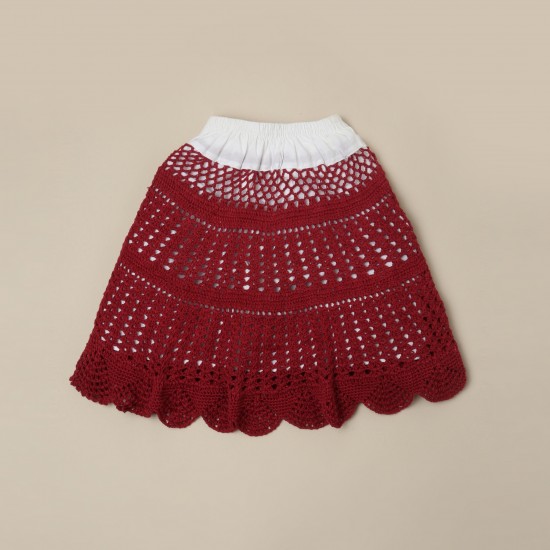 Maroon Color Cotton Crochet Skirt