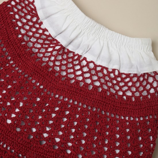 Maroon Color Cotton Crochet Skirt