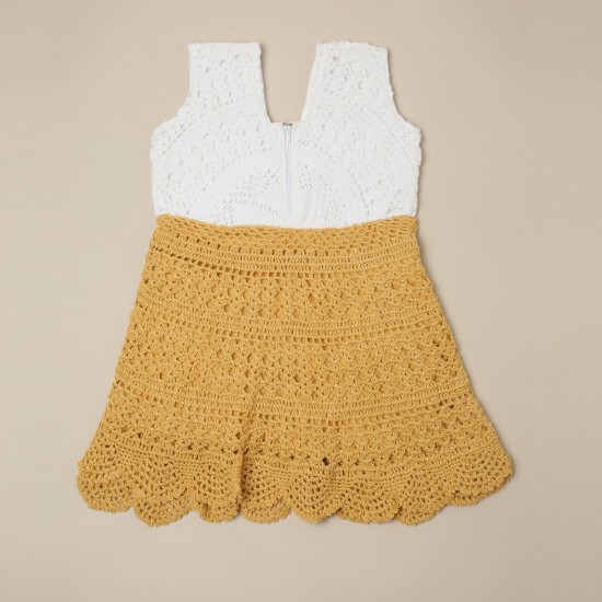 Cotton Crochet Sleeveless White and Yellow 21 Inches Frock