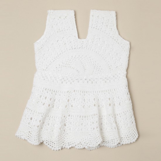 Cotton Crochet Sleeveless White 19 Inches Frock